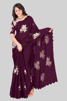 Westeric Embroidered Banarasi Silk Blend Saree(Purple)