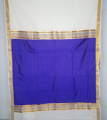 Fashionkiosks Solid/Plain Kasavu Handloom Pure Cotton, Tussar Silk Saree(Multicolor, Blue)