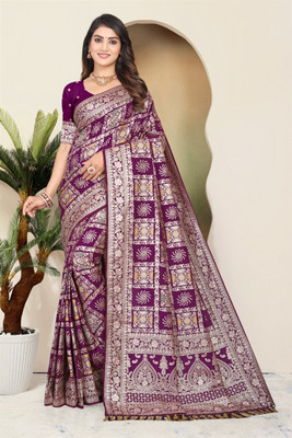 SuratSareeMall Woven, Self Design Banarasi Nylon Saree(Purple)