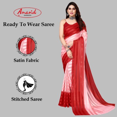 Anand Sarees Embellished, Striped, Self Design Bollywood Satin Saree(Red, Pink)