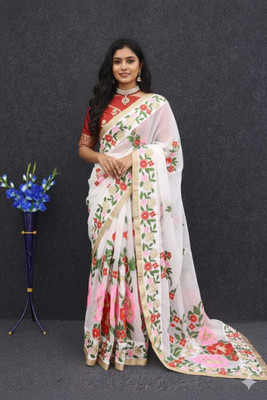 KRISHNACOLLECTION9 Embroidered, Floral Print, Self Design, Embellished Bollywood Georgette Saree(Multicolor)