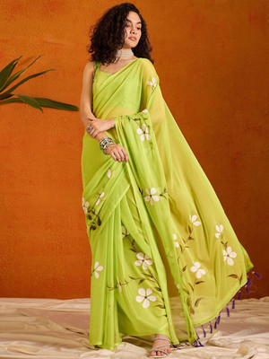 Anouk Rustic Floral Print Daily Wear Chiffon Saree(Green)