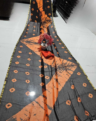 NeeLKANTH ENTERPRISE Blocked Printed Bandhani Chiffon Saree(Black, Orange)