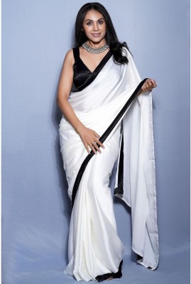 Sareez House Solid/Plain Bollywood Chiffon Saree(White)