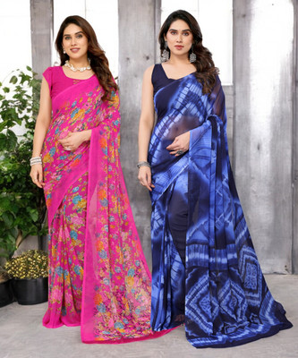 Moda Rapido Printed Bollywood Georgette Saree(Pack of 2, Multicolor)