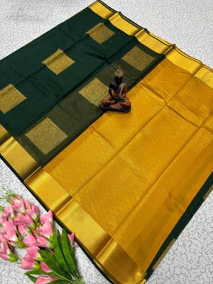 AVANTIKA FASHION Printed Kanjivaram Pure Silk, Art Silk Saree(Green, Yellow)