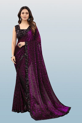 Aarya creation Self Design Bollywood Lycra Blend Saree(Purple)