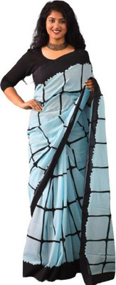 Kiaaron Printed Daily Wear Pure Cotton Saree(Light Blue)