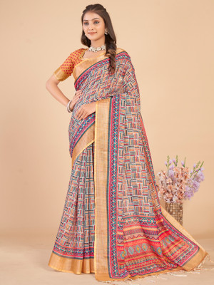 Sareemall Printed Daily Wear Linen Saree(Multicolor)