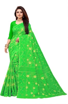 ANISSA SAREE Self Design Jamdani Cotton Blend Saree(Light Green)