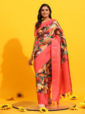 Divastri Digital Print Kanjivaram Silk Blend Saree(Pink)