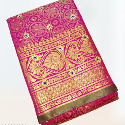 daniyal Self Design Banarasi Jacquard Saree(Gold, Pink)