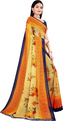 HouseOfCommon Printed Banarasi Lycra Blend Saree(Orange)
