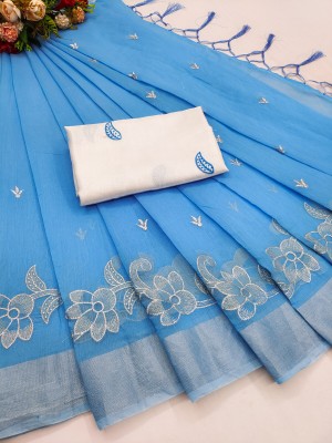 ANKITFASHION Embroidered Daily Wear Chanderi Saree(Light Blue)