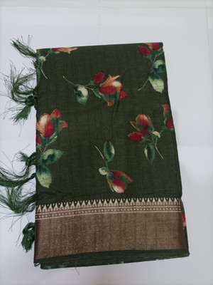 Priyanshi silk Printed Mysore Cotton Silk Saree(Multicolor)