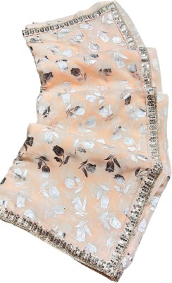 MINE CHOICE Printed, Self Design Daily Wear Georgette Saree(Beige, Multicolor)