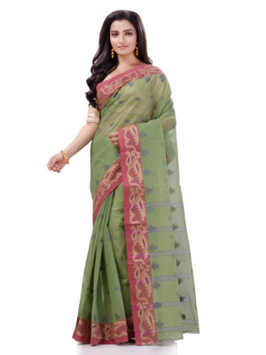 TANTLOOM Woven Handloom Pure Cotton Saree(Green)