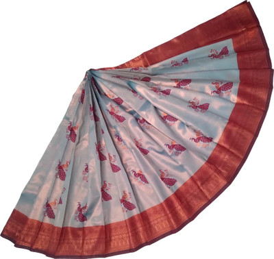 MPMTD Woven Handloom Pure Silk Saree(Grey, Maroon)