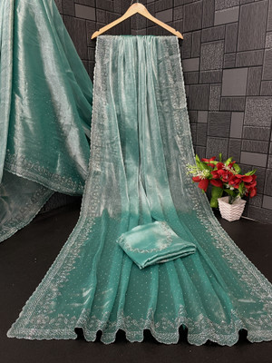 Jennyfab Embellished Bollywood Jimmy choo Saree(Light Blue)