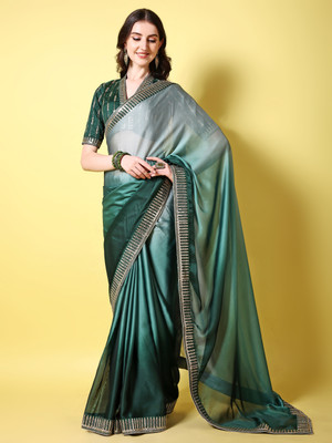 DHYANOM Embroidered Banarasi Satin Saree(Blue)