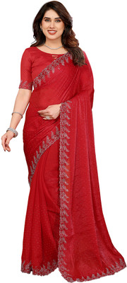 Moda Rapido Embellished Bollywood Chiffon Saree(Red)