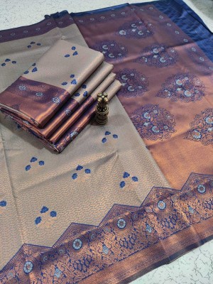 Vetrokart Printed Banarasi Tussar Silk Saree(Grey)