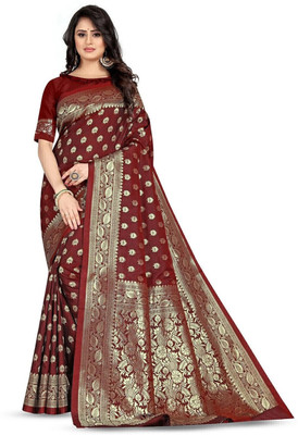 KANGLI Woven Banarasi Cotton Silk Saree(Maroon)
