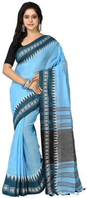 AjoyDas Woven Handloom Cotton Blend Saree(Light Blue)