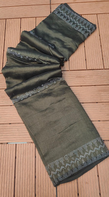 Sita Solid/Plain Bollywood Silk Blend Saree(Brown)