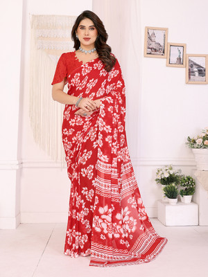 Anand Sarees Floral Print Daily Wear Georgette Saree(Red)