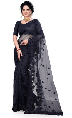HouseOfCommon Self Design Bollywood Net Saree(Black)