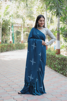 KV Fashion Solid/Plain Bollywood Silk Blend Saree(Light Blue)