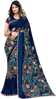 Kanooda Prints Printed Daily Wear Georgette Saree(Dark Blue)