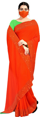 pUNYATHA CREATION Embellished Chanderi Pure Silk Saree(Orange)
