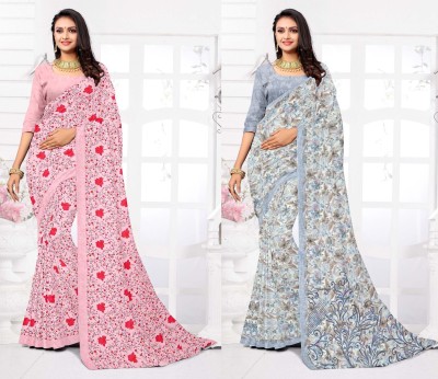 STYLEVEDA Paisley Daily Wear Georgette Saree(Pack of 2, Grey, Pink)