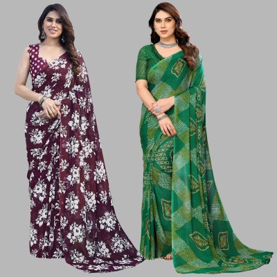 kashvi sarees Printed Daily Wear Georgette Saree(Pack of 2, Maroon, Green)