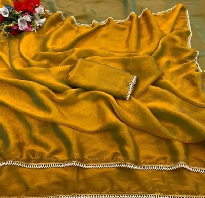 PIYA DESIGNER Self Design Bollywood Chiffon, Silk Blend Saree(Gold)