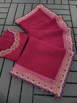 VarniRaaj Fashion Embellished Bollywood Organza Saree(Pink)