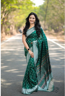 MIRMAN Woven Kanjivaram Pure Cotton Saree(Green)