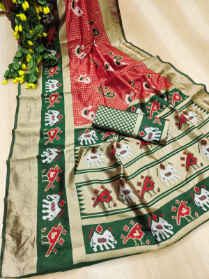 RUCHAA FASHION Printed Ikkat Pure Cotton Saree(Multicolor)