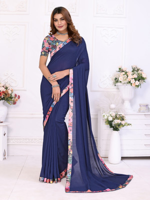 NESHVI ENTERPRISE Solid/Plain Bollywood Polyester Saree(Dark Blue)