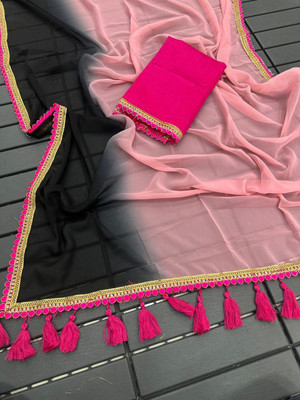 MM VENTURE Solid/Plain Bollywood Georgette Saree(Pink)