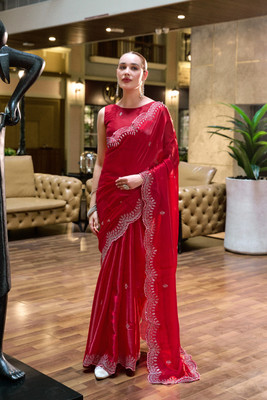 Vintro Embellished Bollywood Art Silk Saree(Red)