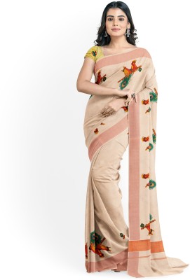 Vairavaa Tex Printed Kasavu Tissue Saree(Cream)