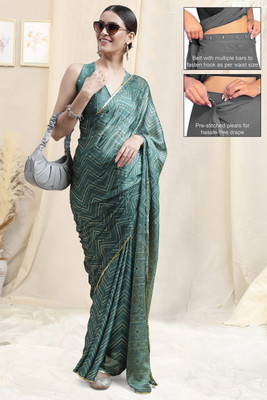 MIRCHI FASHION Printed, Striped Leheria Chiffon, Georgette Saree(Green)