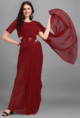 HouseOfCommon Solid/Plain Bollywood Georgette Saree(Maroon)
