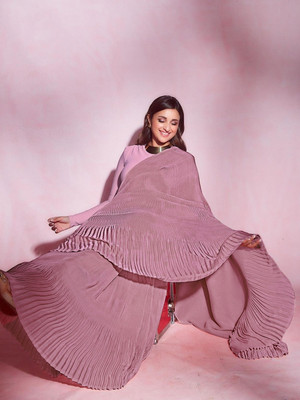 Sidhidata Solid/Plain Bollywood Chiffon Saree(Pink)