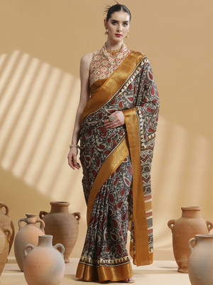 Sareemall Printed Madurai Cotton Blend Saree(Grey)