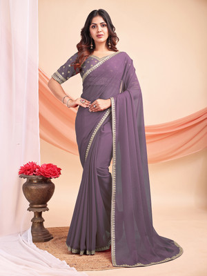 ANANT DESIGNER STUDIO Embroidered Bollywood Georgette Saree(Purple)