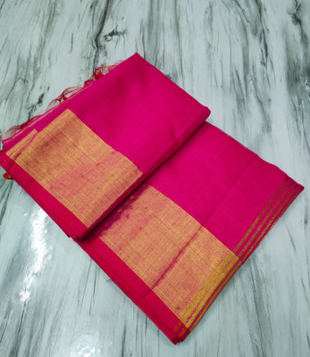Laxmi Textile Woven Saree with Attached Blouse Cotton Linen Saree(Magenta)